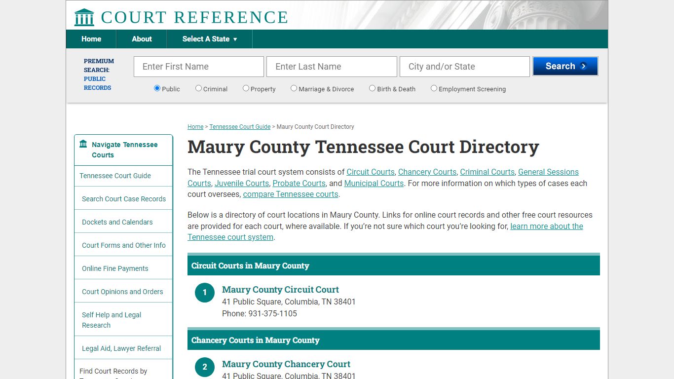 Maury County Tennessee Court Directory | CourtReference.com