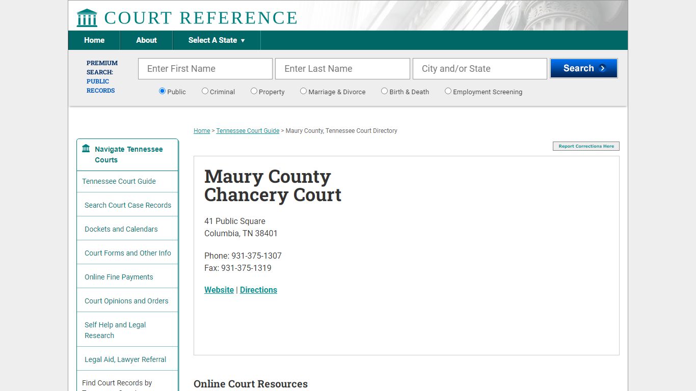 Maury County Chancery Court - Court Records Directory